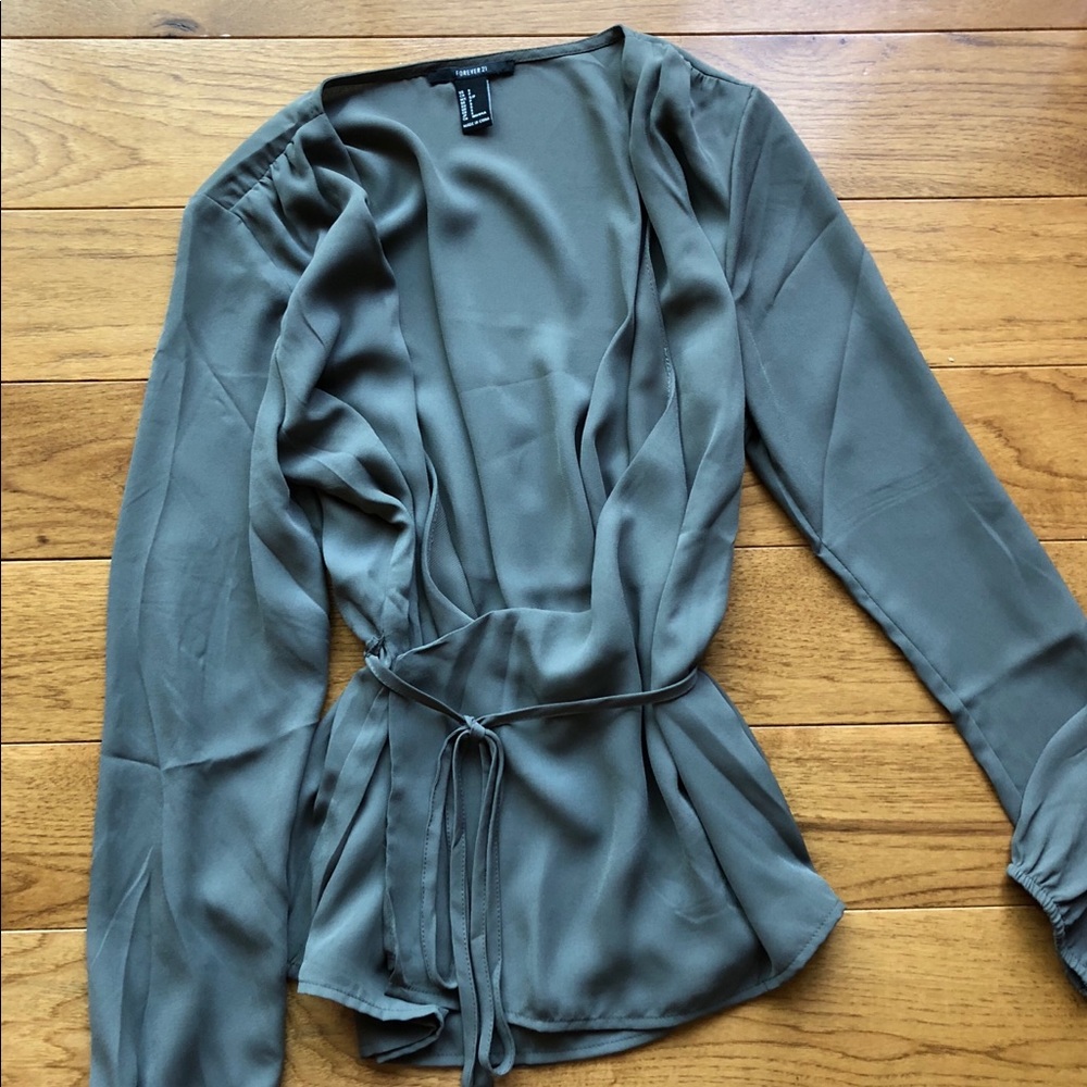 Olive green wrap blouse